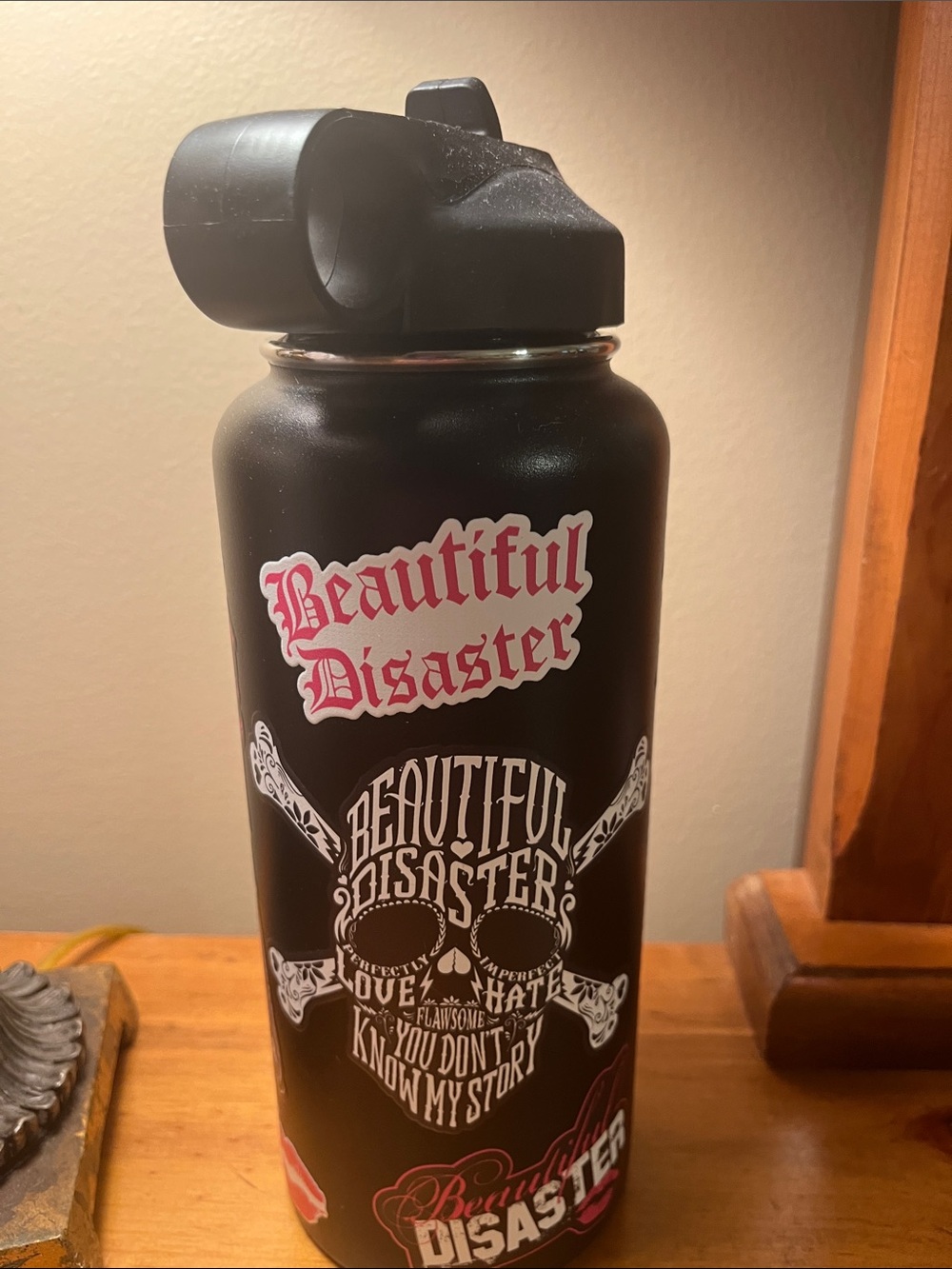 Beautiful Disaster Black Stainless Water Bottle - Logo Design